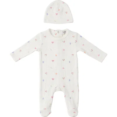 Lux Baby Fruit Pointelle Scallop Trim Romper And Hat Set In White