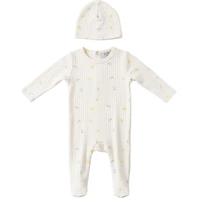 Lux Baby Fruit Pointelle Snap Back Long Sleeve Romper And Bonnet Set In Neutral