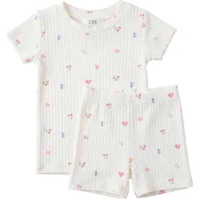 Lux Baby Girl Fruit Pointelle Scallop Trim Short Sleeve Top And Shorts Set In Neutral