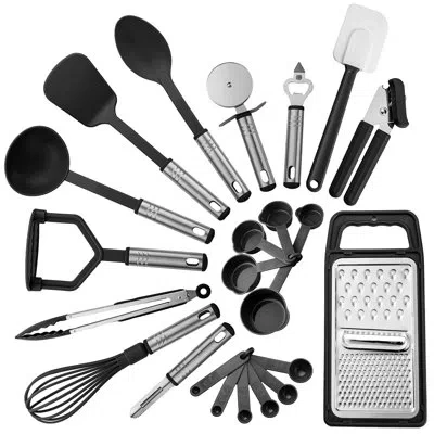 Lux Decor Collection 23 Pieces Kitchen Utensils Set Nylon And Stainless Steel Non-stick Cooking Gadgets In Black