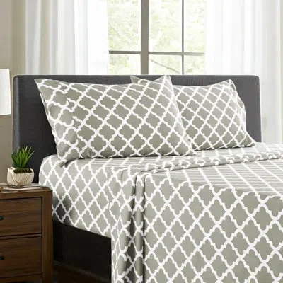 Lux Decor Collection 4 Pc Soft Microfiber Bed Sheets Set Geometric Quatrefoil Bedding In Taupe