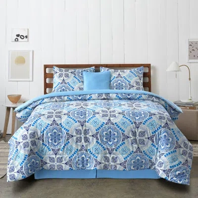 Lux Decor Collection 5 Piece Comforter Set Reversible Comforter With Decorative Pillow Sham And Bed Skirt In Sky Blue Aztec