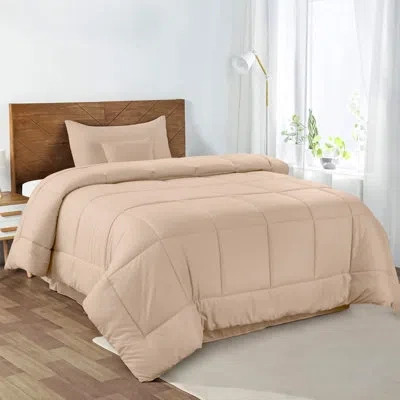 Lux Decor Collection 5pc Comforter Set - All Season Down Alternative Comforter With Shams And Bed Skirt - Quilted Duvet I In Beige