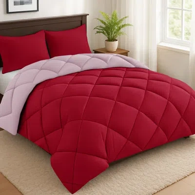 Lux Decor Collection Down Alternative Microfiber Reversible Comforter Set - 3 Pcs All Season Diamond Pattern Comforter Wi In Burgundy