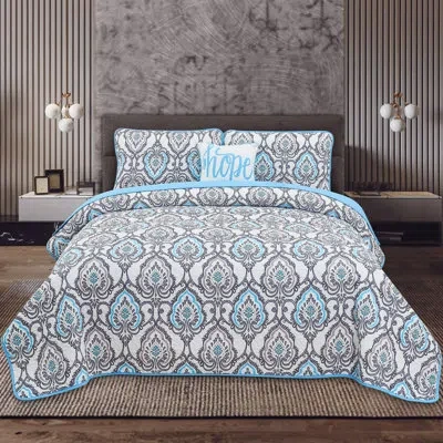 Lux Decor Collection Gryson Microfiber Reversible 4 Piece Quilt Set In Jade Blue