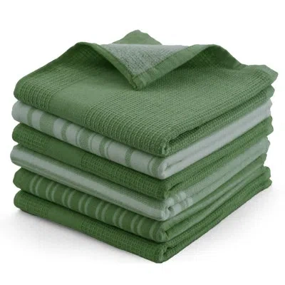 Lux Decor Collection Lux Decor Cotton Waffle Dish Cloth Stripe Kitchen Towel (set Of 6) In Green