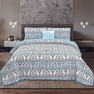Lux Decor Collection Microfiber Reversible 4 Piece Quilt Set In Jade Blue