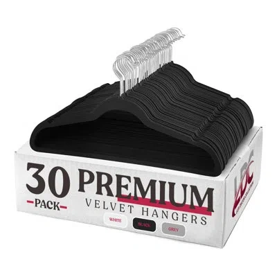 Lux Decor Collection Non-slip Plastic Velvet Hanger Packs - Heavy Duty Felt Hangers With Stainless Steel Swivel Hooks In Black