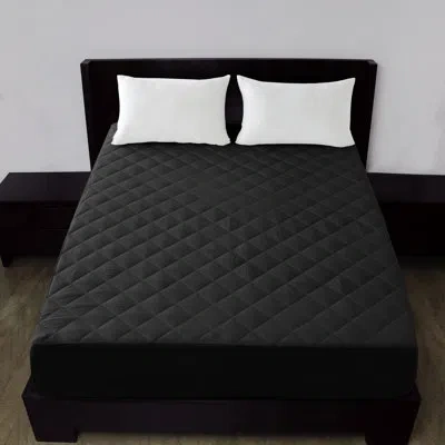 Lux Decor Collection Quilted Elastic Fitted Polyester Waterproof Mattress Pad Upto 16 Inches Deep Pocket In Black