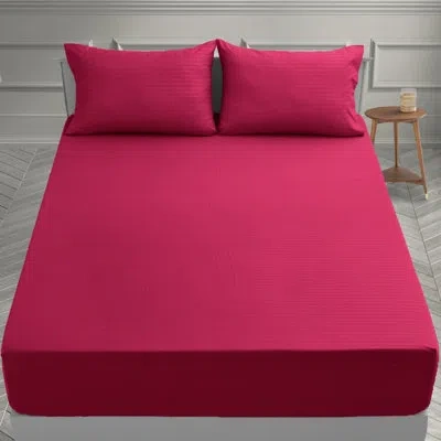 Lux Decor Collection Stripes Bed Sheets Microfiber Bedding Set With Fitted, Flat Sheet & Pillowcase In Burgundy