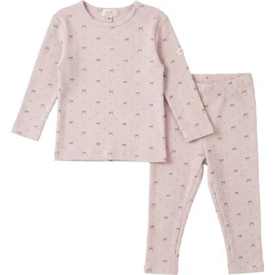 Lux Regular Babies'  Bow Ribbed Elastic Waist Top And Pants Two Piece Set In Pink