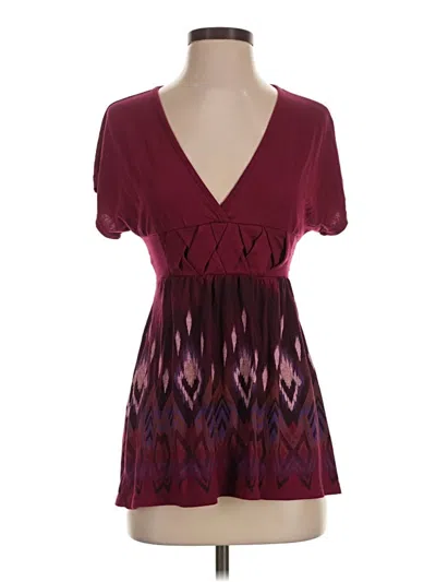 Pre-owned Lux Short Sleeve Blouse In Burgundy