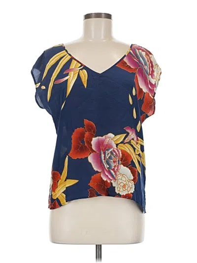 Pre-owned Lux Short Sleeve Silk Top Blue V Neck Tops