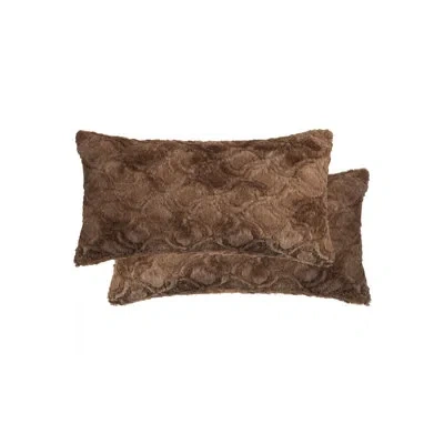 Luxe 2-pack Belton Faux Fur Pillow 12" X 20" - Brown Mink