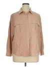 Luxe 3/4 Sleeve Button Down Shirt In Tan
