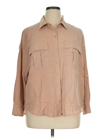 Luxe 3/4 Sleeve Button Down Shirt In Tan