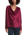 Luxe Always Satin Cowl Neck Blouse In Burgundy