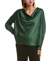 Luxe Always Satin Cowl Neck Blouse In Green