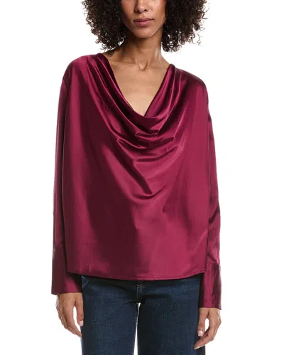 Luxe Always Satin Cowl Neck Blouse In Burgundy