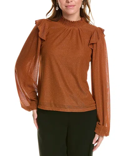 Luxe Always Smocked Mock Blouse In Brown