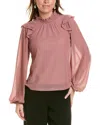 Luxe Always Smocked Mock Blouse In Brown