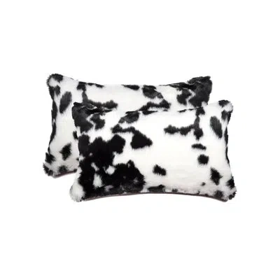 Luxe Belton 2-pack Faux Fur Pillow 12" X 20" - Sugarland Black & White In , Brown/white In Black,white,brown,white