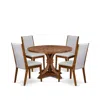 Luxe By East West Furniture 5-pc Dining Set A Pedestal Breakfast Table, 4 Grey Linen Fabric Modern Chairs
