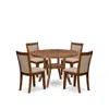 Luxe By East West Furniture 5-pc Dining Set A Pedestal Dinner Table, 4 Light Tan Linen Fabric Kitchen Chairs