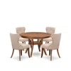 Luxe By East West Furniture 5-pc Dining Set Of A Pedestal Kitchen Table, 4 Light Tan Fabric Kitchen Chairs