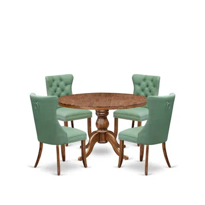 Luxe By East West Furniture 5-pc Diningset Consist A Wood Dining Table And 4 Willow Green Parsons Chairs