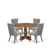 Luxe By East West Furniture 5-pc Dinner Table Set Contain A Wood Table And 4 Light Gray Upholstered Chairs