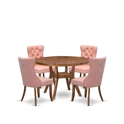 Luxe By East West Furniture 5-pc Dinner Table Set Contain A Wooden Table And 4 Beige Red Upholstered Chairs