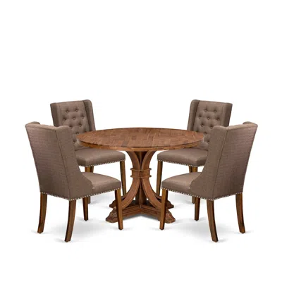 Luxe By East West Furniture 5-pc Kitchen Dining Table Set Consist Of A Kitchen Table, 4 Brown Fabric Chairs