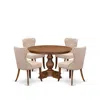 Luxe By East West Furniture 5-pc Kitchen Set A Pedestal Wooden Table, 4 Light Tan Fabric Kitchen Chairs