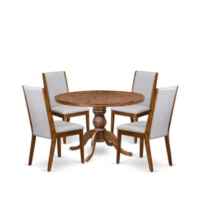 Luxe By East West Furniture 5-pc Kitchen Table Set A Pedestal Dining Table, 4 Grey Fabric Dining Chairs