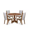 Luxe By East West Furniture 5-pc Kitchen Table Set A Pedestal Wooden Table, 4 Grey Fabric Dining Chairs