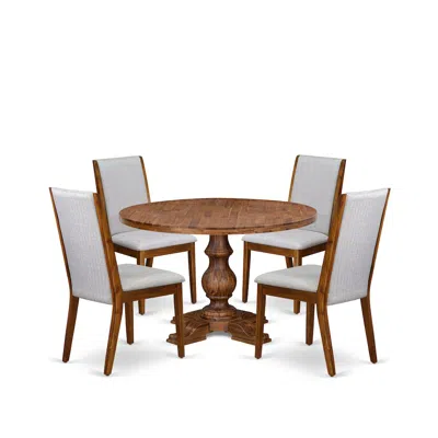 Luxe By East West Furniture 5-pc Kitchen Table Set A Pedestal Wooden Table, 4 Grey Fabric Dining Chairs