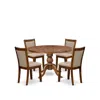 Luxe By East West Furniture 5-pc Kitchen Table Set A Pedestal Wooden Table, 4 Light Tan Fabric Dining Chairs