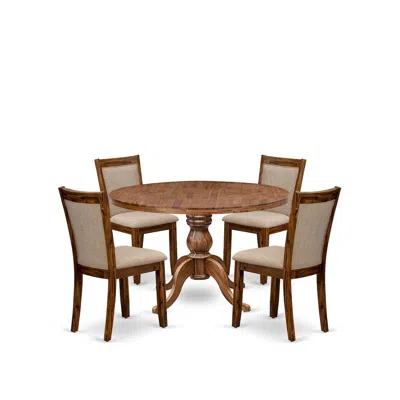 Luxe By East West Furniture 5-pc Kitchen Table Set A Pedestal Wooden Table, 4 Light Tan Fabric Dining Chairs