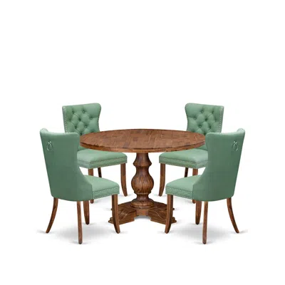 Luxe By East West Furniture 5-pc Kitchen Table Set Contain A Wood Table And 4 Willow Green Parson Chairs