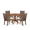 Luxe By East West Furniture 5-pc Mid Century Dining Set A Wooden Dining Table, 4 Brown Linen Fabric Chairs