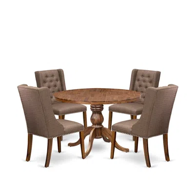 Luxe By East West Furniture 5-pc Mid Century Dining Set A Wooden Dining Table, 4 Brown Linen Fabric Chairs