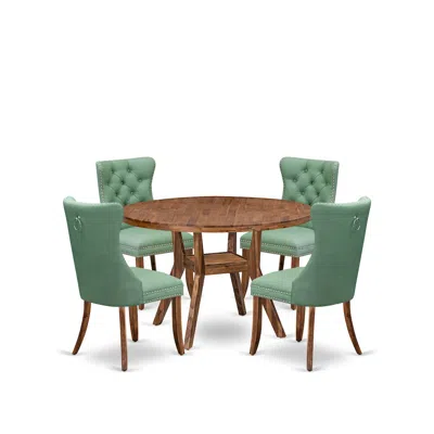 Luxe By East West Furniture 5-pc Mid Century Dining Set Contain A Wooden Table And 4 Willow Green Chairs