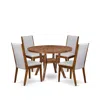 Luxe By East West Furniture 5-pc Mid-century Kitchen Set A Pedestal Table, 4 Grey Fabric Kitchen Chairs