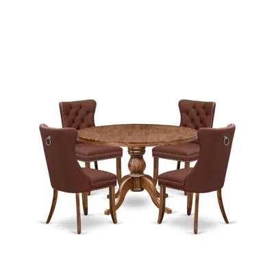 Luxe By East West Furniture 5-pc Mid Century Table Set Consist A Wood Dining Table And 4 Burgundy Chairs