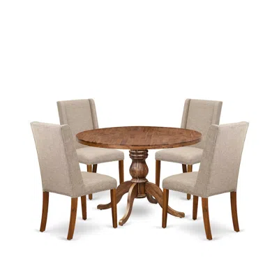 Luxe By East West Furniture 5-piece Dining Room Table Set A Dining Table, 4 Light Tan Fabric Dining Chairs