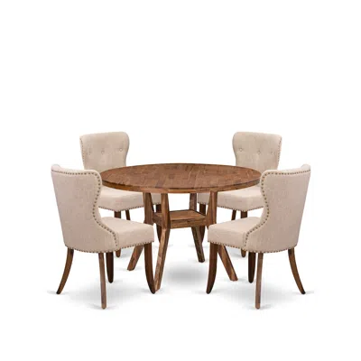 Luxe By East West Furniture 5 Piece Dining Set Consists Of 48" Round Kitchen Table In Light Tan Color
