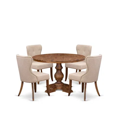Luxe By East West Furniture 5 Piece Dining Set For 4 Contains 48" Round Table In Light Tan Color