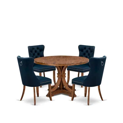 Luxe By East West Furniture 5-piece Kitchen Table Set In Navy Blue Color