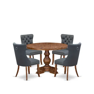 Luxe By East West Furniture 5-piece Mid-century Dining Table And 4 Platinum Gray Dinner Chairs